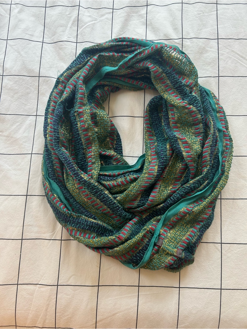 Teal Multicolor Woven Infinity Scarf - Women Accessories